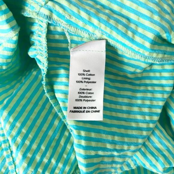 NEW Cinq a Sept Maurice Seersucker Tiered Midi Dress Cyan Lima Bean Cotton Sz 12 - Picture 6 of 6